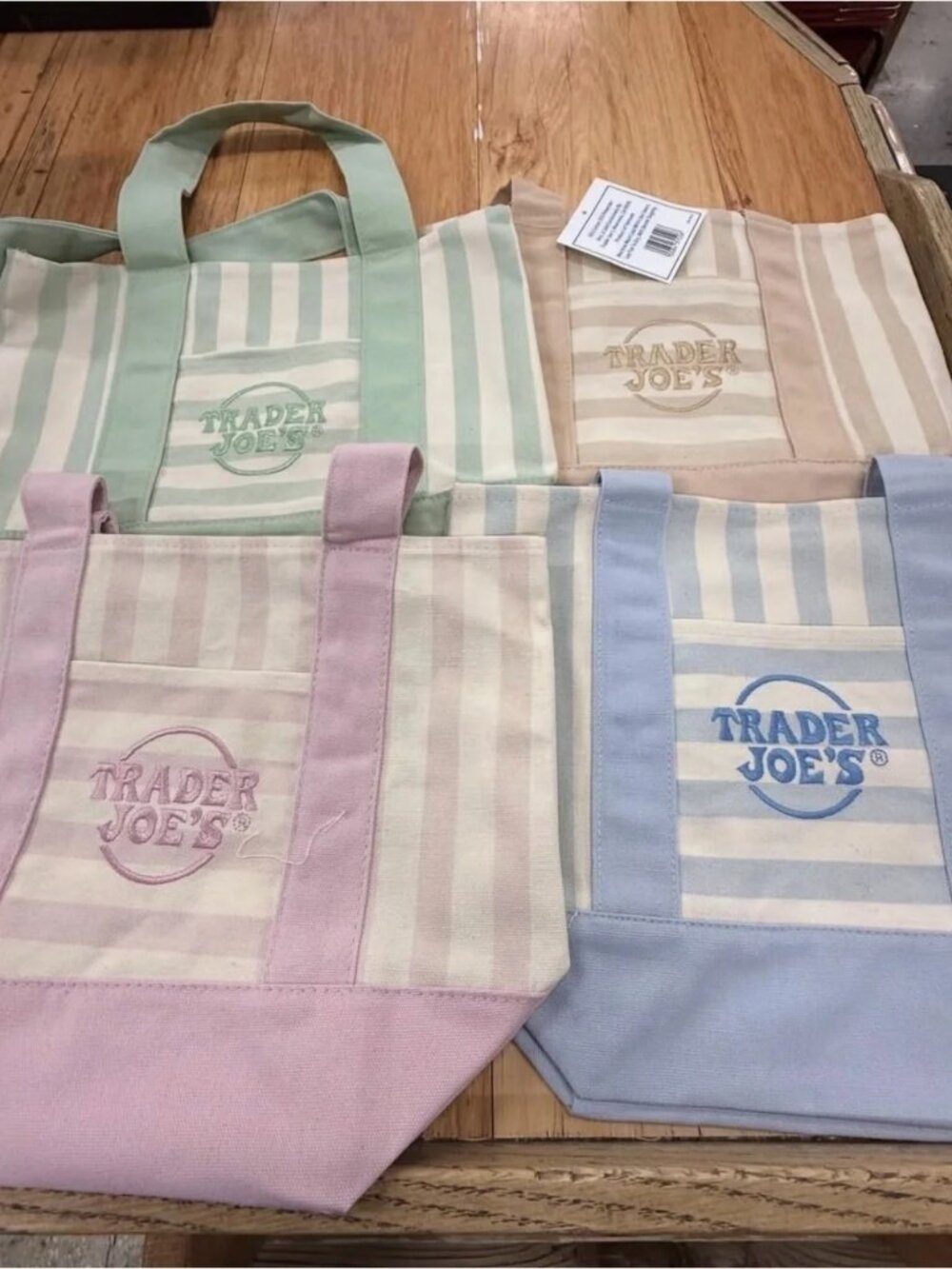 Trader Joe's Green Striped Canvas Tote - Picture 3 of 3
